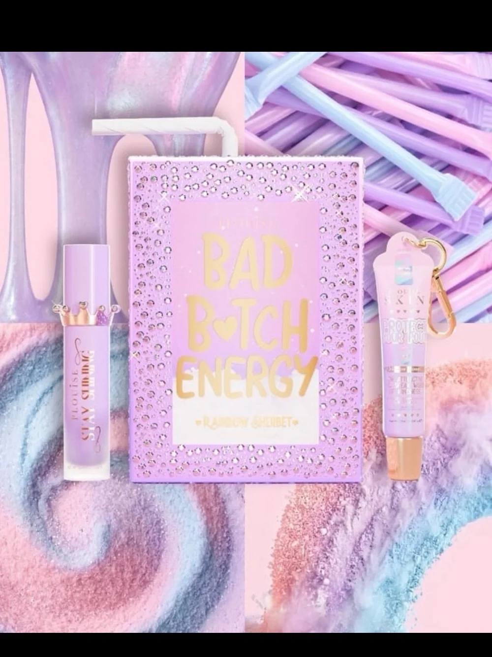 P. Louise Bad B*tch Energy Crystal Lipgloss Duo Rainbow Sherbet BNIB